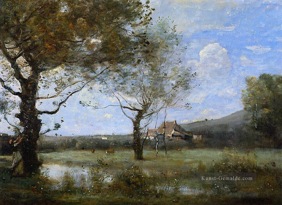 Wiese mit zwei großen Bäumen Jean Baptiste Camille Corot Bach Ölgemälde